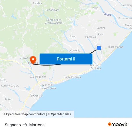 Stignano to Martone map