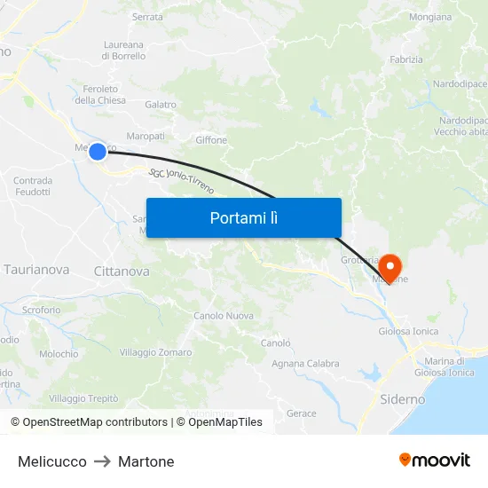Melicucco to Martone map