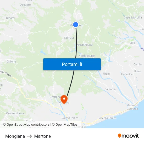 Mongiana to Martone map