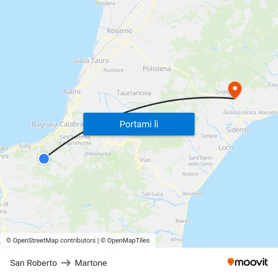 San Roberto to Martone map