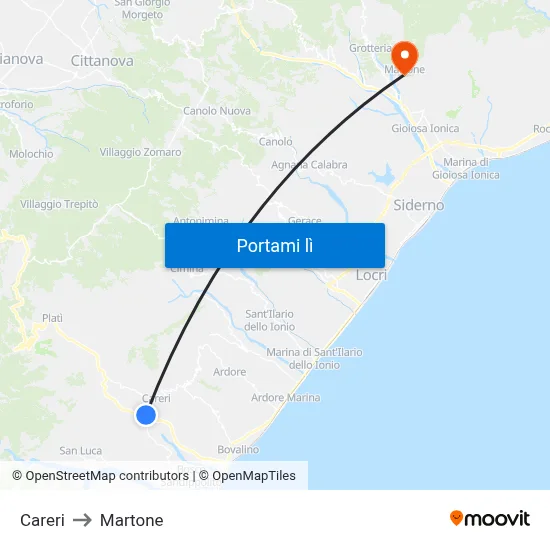 Careri to Martone map