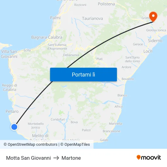 Motta San Giovanni to Martone map