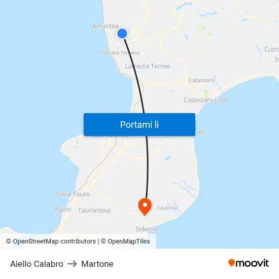 Aiello Calabro to Martone map