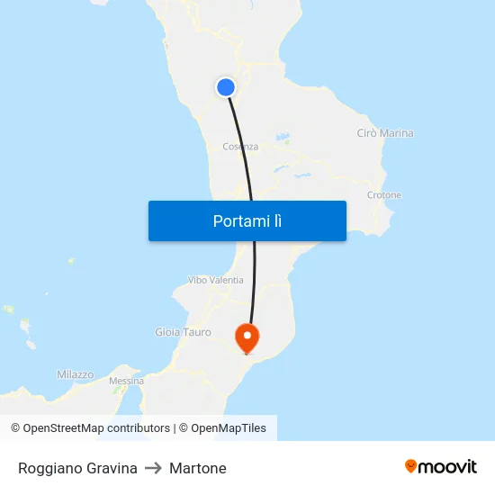 Roggiano Gravina to Martone map