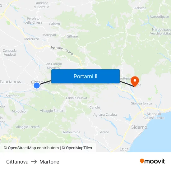 Cittanova to Martone map