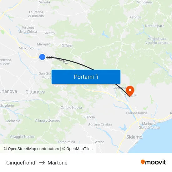Cinquefrondi to Martone map
