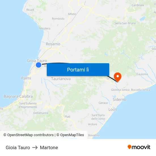 Gioia Tauro to Martone map