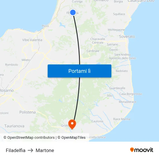 Filadelfia to Martone map