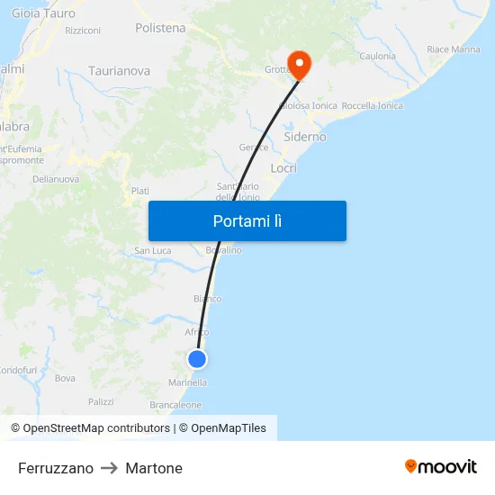 Ferruzzano to Martone map