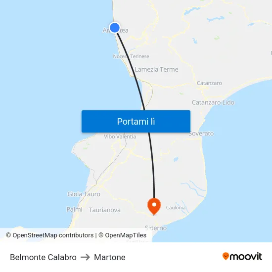 Belmonte Calabro to Martone map