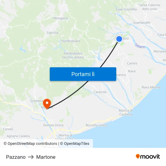 Pazzano to Martone map