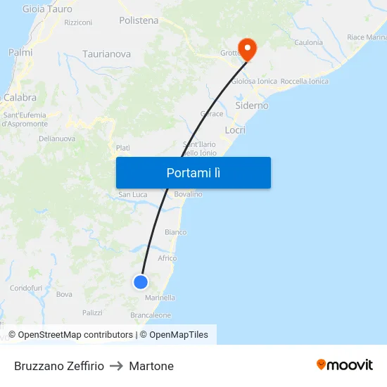 Bruzzano Zeffirio to Martone map
