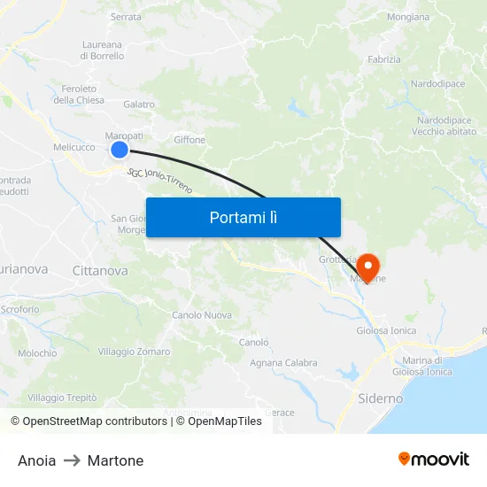 Anoia to Martone map