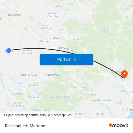 Rizziconi to Martone map