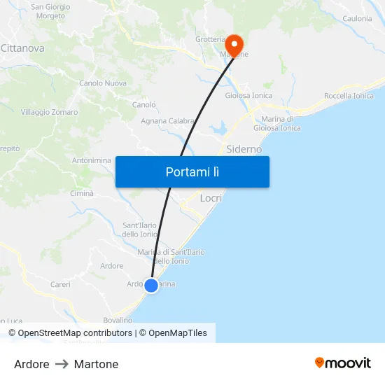Ardore to Martone map