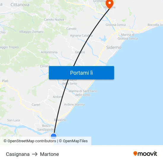 Casignana to Martone map