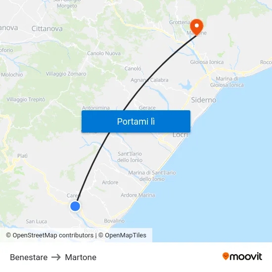 Benestare to Martone map