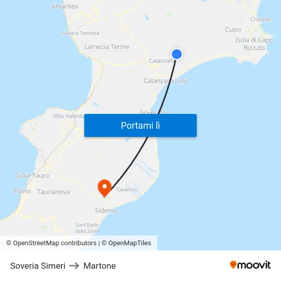 Soveria Simeri to Martone map