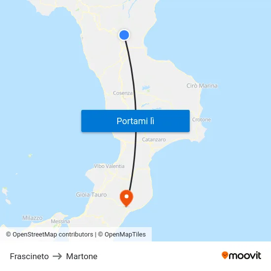 Frascineto to Martone map