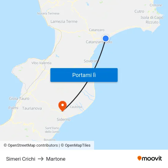 Simeri Crichi to Martone map
