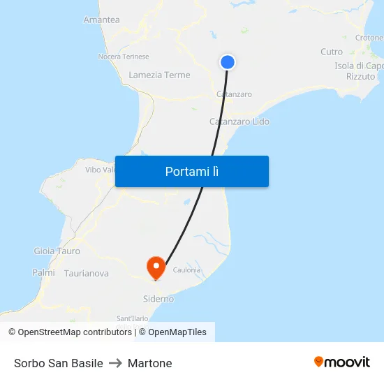 Sorbo San Basile to Martone map