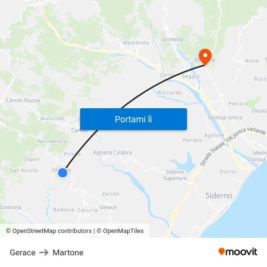 Gerace to Martone map