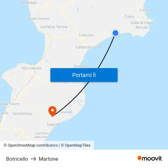 Botricello to Martone map
