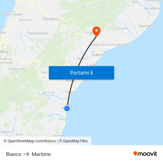 Bianco to Martone map