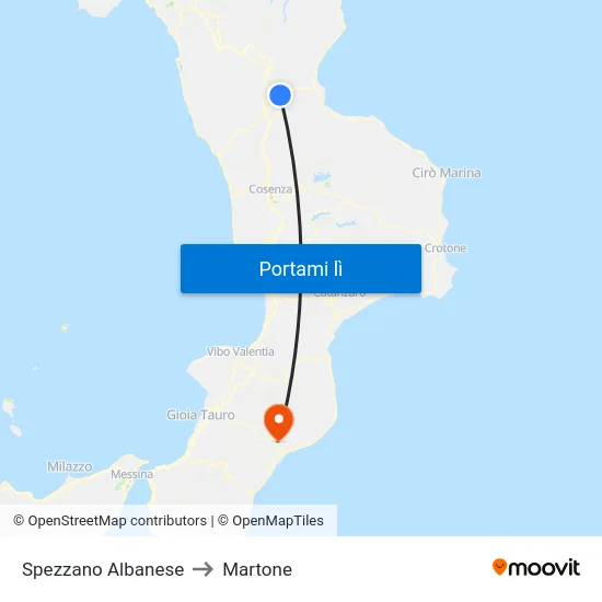 Spezzano Albanese to Martone map