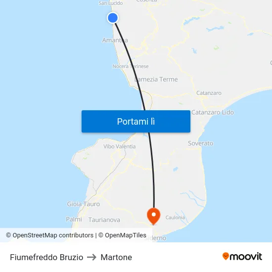 Fiumefreddo Bruzio to Martone map