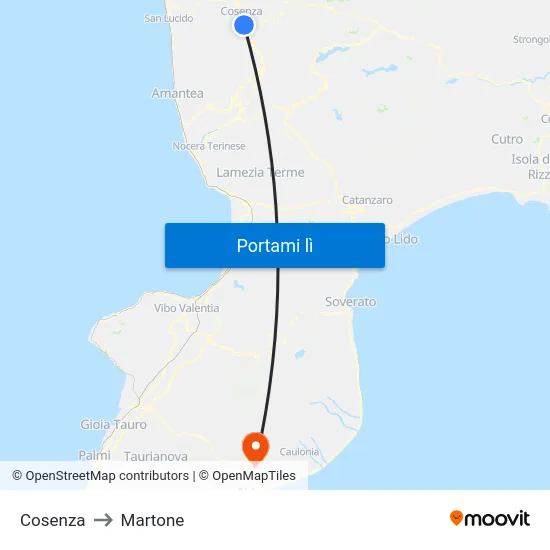 Cosenza to Martone map