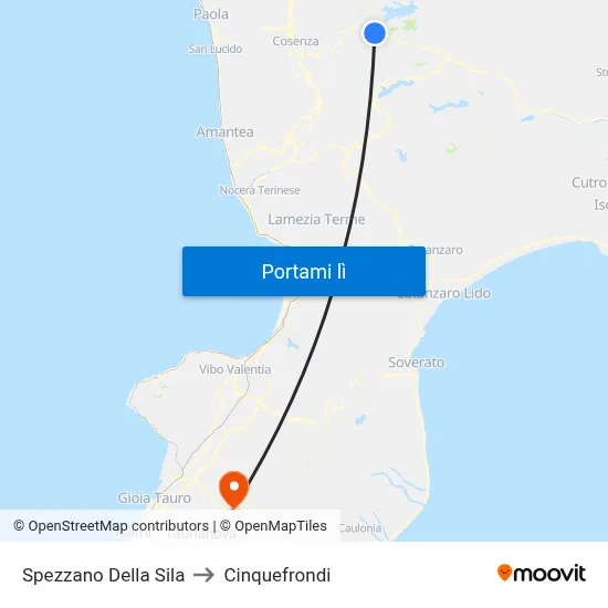 Spezzano Della Sila to Cinquefrondi map