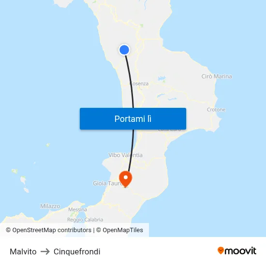 Malvito to Cinquefrondi map