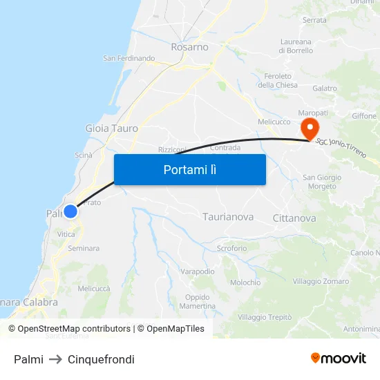 Palmi to Cinquefrondi map