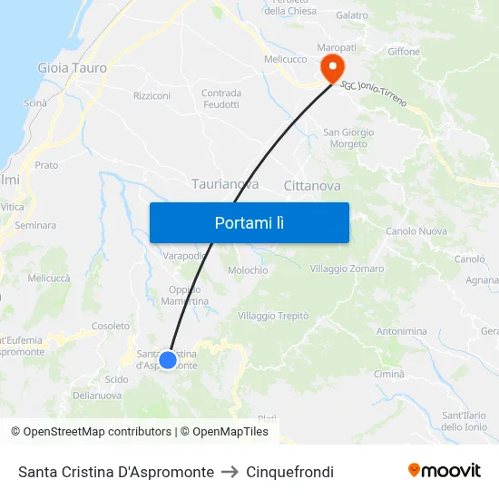 Santa Cristina D'Aspromonte to Cinquefrondi map