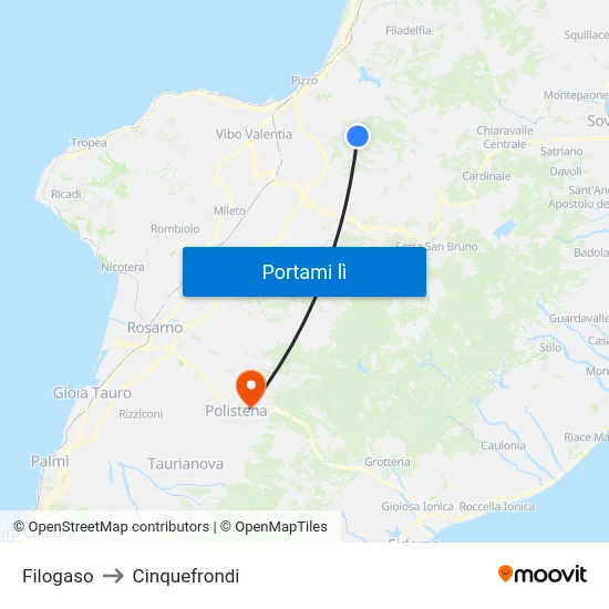 Filogaso to Cinquefrondi map