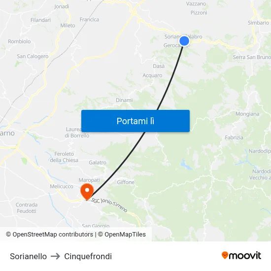 Sorianello to Cinquefrondi map