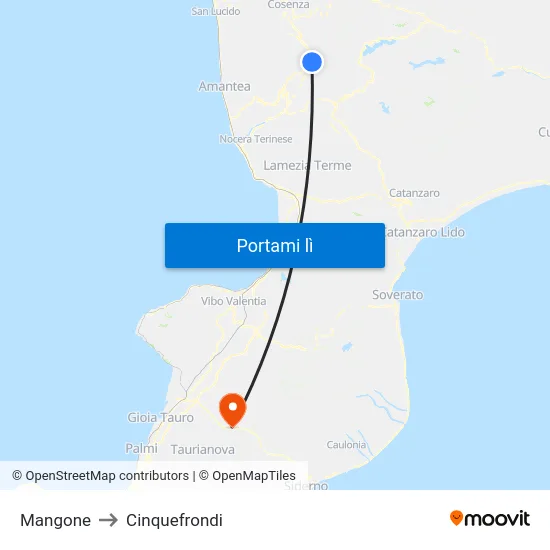 Mangone to Cinquefrondi map