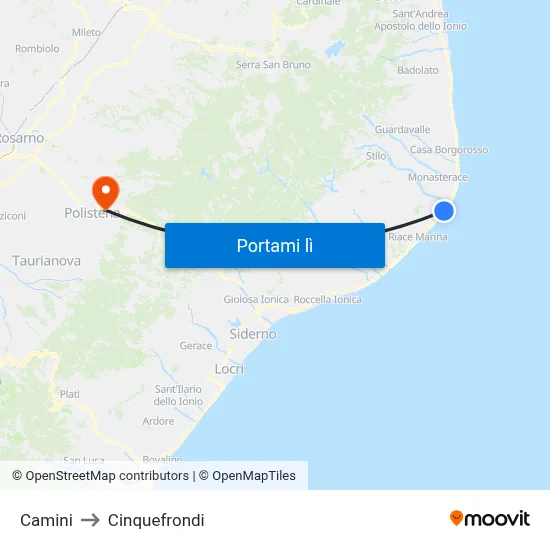 Camini to Cinquefrondi map