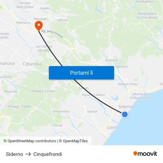 Siderno to Cinquefrondi map