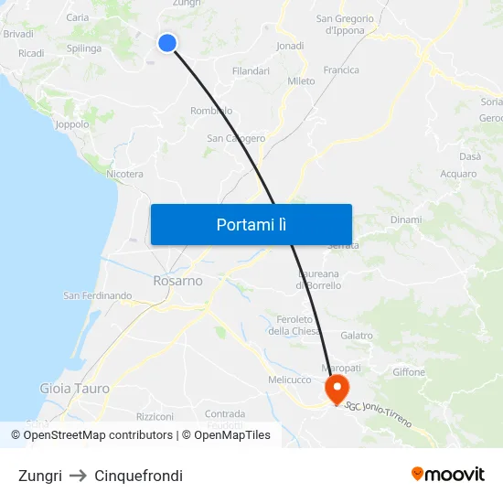 Zungri to Cinquefrondi map