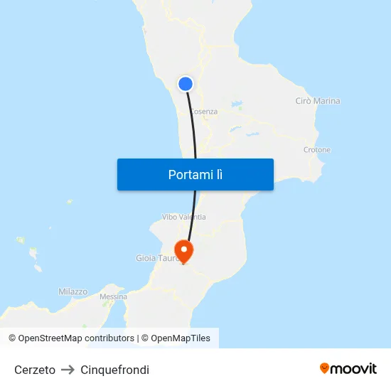 Cerzeto to Cinquefrondi map