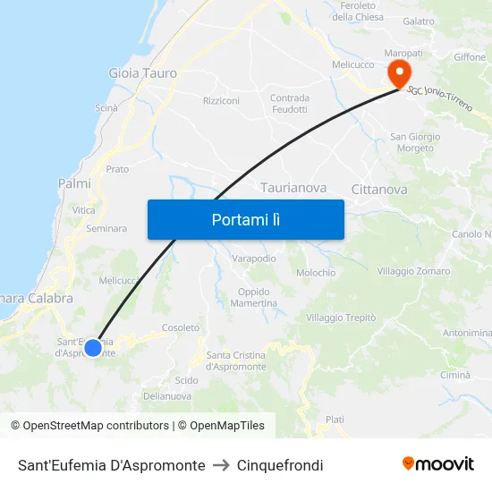Sant'Eufemia D'Aspromonte to Cinquefrondi map
