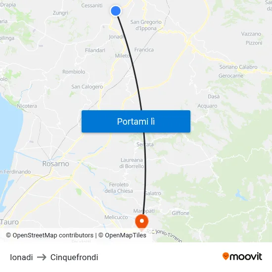 Ionadi to Cinquefrondi map