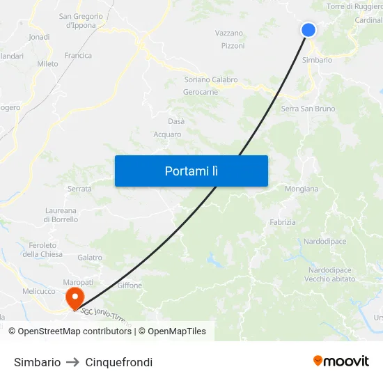 Simbario to Cinquefrondi map