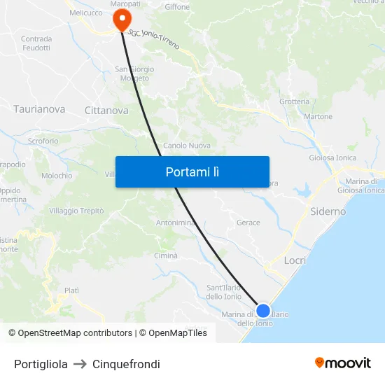 Portigliola to Cinquefrondi map