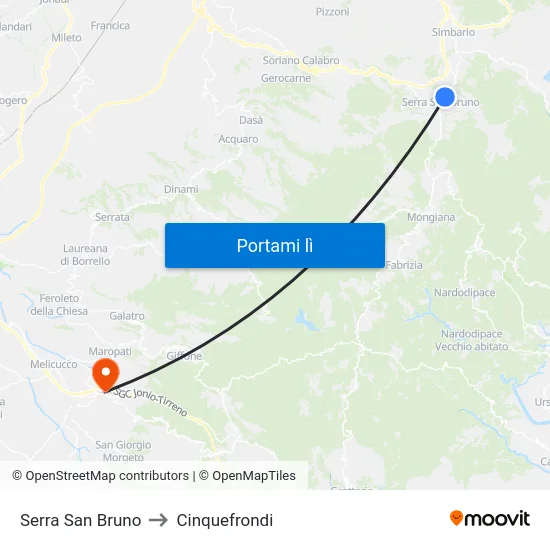 Serra San Bruno to Cinquefrondi map
