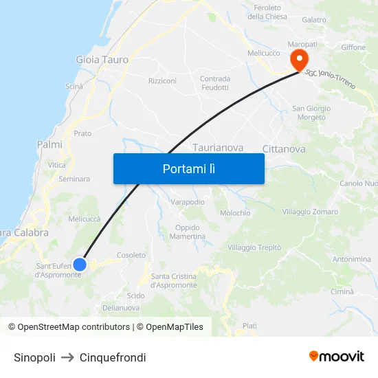 Sinopoli to Cinquefrondi map