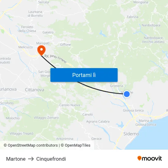 Martone to Cinquefrondi map