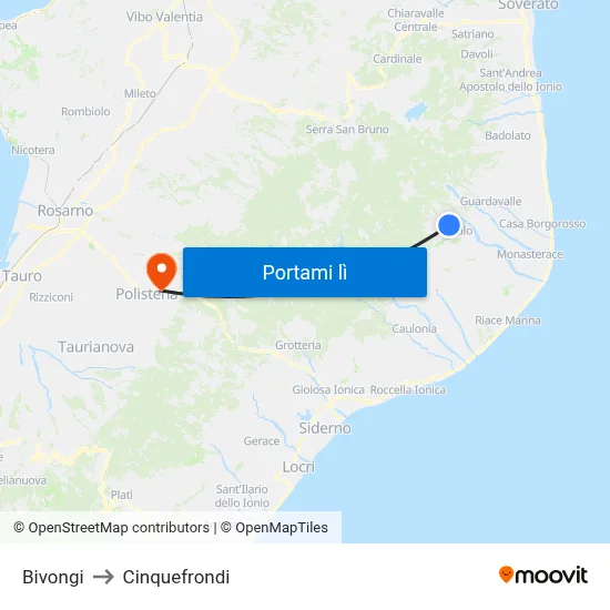 Bivongi to Cinquefrondi map